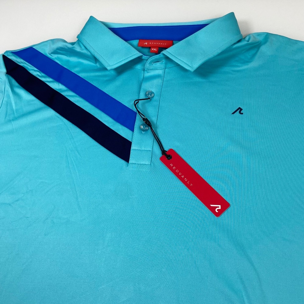 REDVANLY Mens XXL Curacao Blue‎ Westin Polo New Performance Stripe Golf Shirt